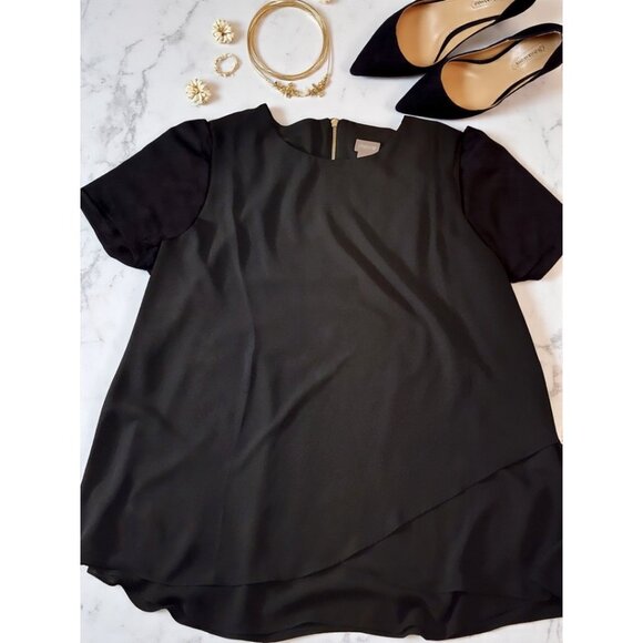 Chico’s Black Sleeveless Tank Top Blouse Size 3 (16/18 XL) Back Zip Overlay - Picture 2 of 10